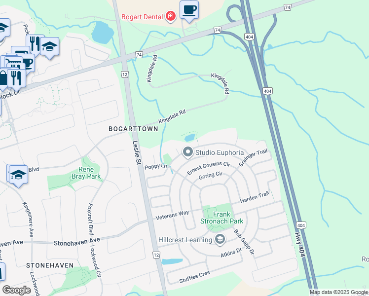 map of restaurants, bars, coffee shops, grocery stores, and more near 1049 Wilbur Pipher Circle in Newmarket