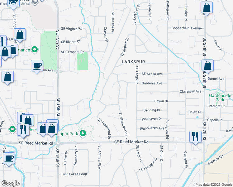 map of restaurants, bars, coffee shops, grocery stores, and more near 868 Southeast Shadowood Drive in Bend