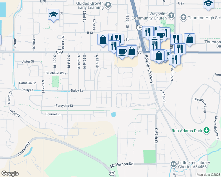 map of restaurants, bars, coffee shops, grocery stores, and more near 80 Ridge Drive in Springfield