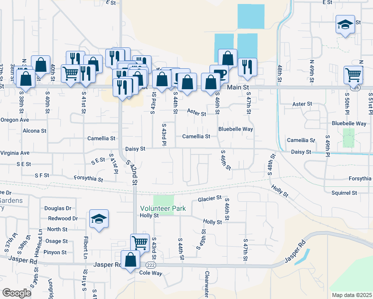 map of restaurants, bars, coffee shops, grocery stores, and more near 4475 Daisy Street in Springfield