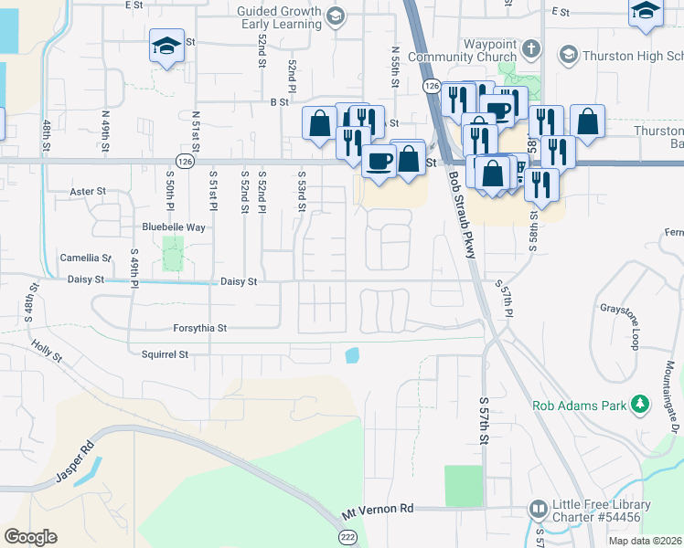 map of restaurants, bars, coffee shops, grocery stores, and more near 80 Ridge Drive in Springfield
