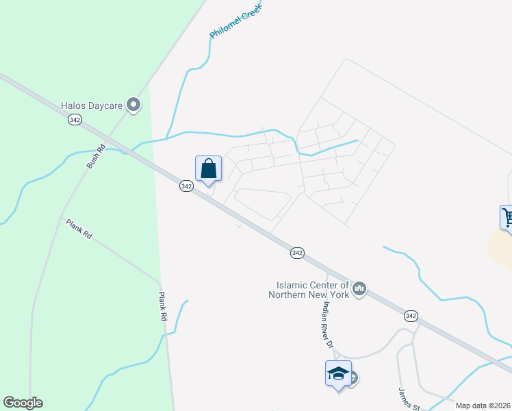 map of restaurants, bars, coffee shops, grocery stores, and more near 25427 New York 342 in Evans Mills