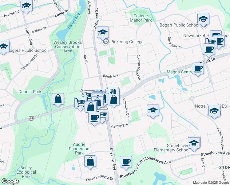 map of restaurants, bars, coffee shops, grocery stores, and more near in Newmarket