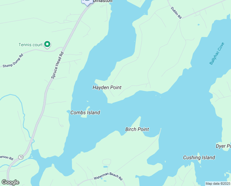 map of restaurants, bars, coffee shops, grocery stores, and more near Hayden Point Drive in South Thomaston