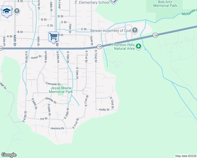 map of restaurants, bars, coffee shops, grocery stores, and more near 7242 Elderberry Street in Springfield