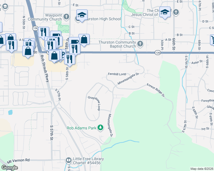 map of restaurants, bars, coffee shops, grocery stores, and more near 6032 Graystone Loop in Springfield