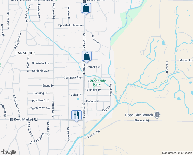 map of restaurants, bars, coffee shops, grocery stores, and more near 61750 Darla Place in Bend