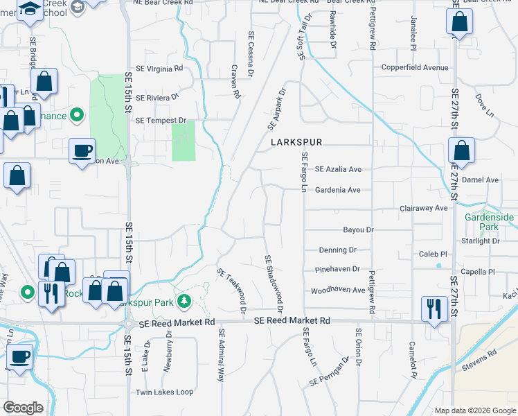 map of restaurants, bars, coffee shops, grocery stores, and more near 868 Southeast Shadowood Drive in Bend