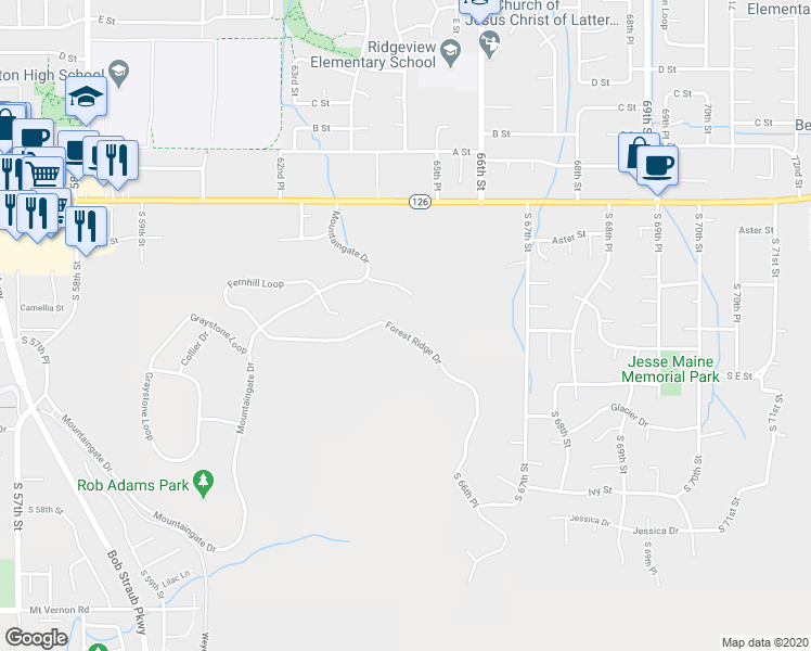 map of restaurants, bars, coffee shops, grocery stores, and more near 6489 Forest Ridge Drive in Springfield