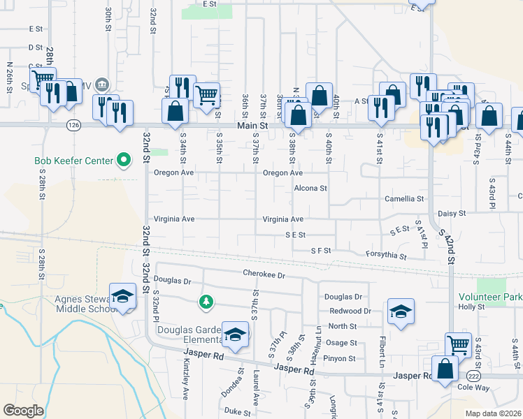 map of restaurants, bars, coffee shops, grocery stores, and more near 3731 Virginia Avenue in Springfield