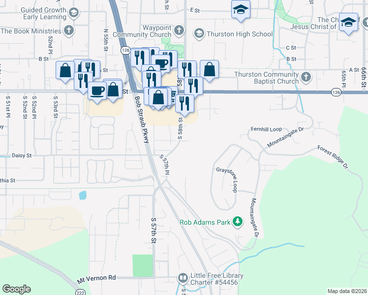 map of restaurants, bars, coffee shops, grocery stores, and more near 421 South 58th Place in Springfield