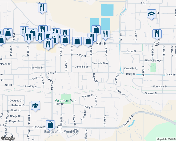 map of restaurants, bars, coffee shops, grocery stores, and more near 4577 Daisy Street in Springfield