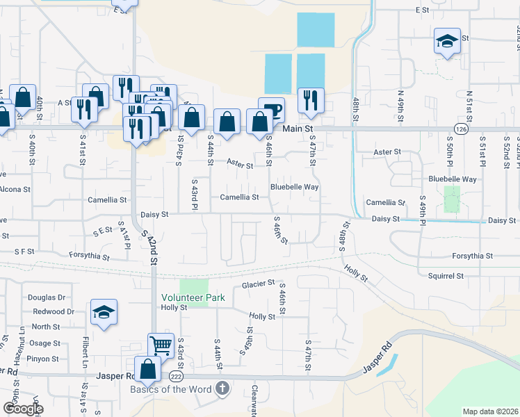map of restaurants, bars, coffee shops, grocery stores, and more near 4577 Daisy Street in Springfield