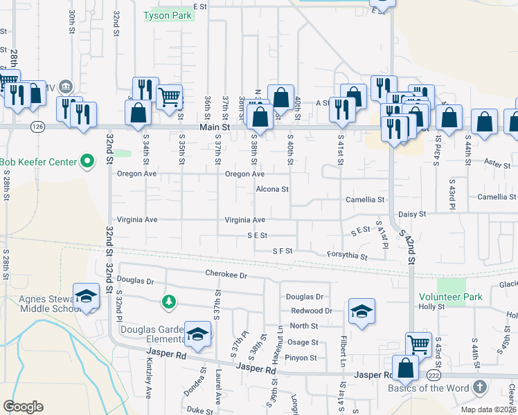 map of restaurants, bars, coffee shops, grocery stores, and more near 3825 Virginia Avenue in Springfield