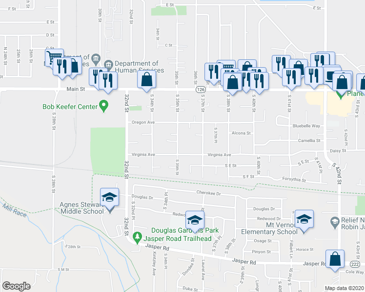 map of restaurants, bars, coffee shops, grocery stores, and more near 425 35th Street in Springfield