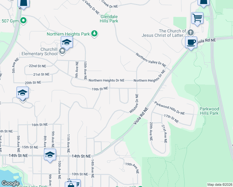 map of restaurants, bars, coffee shops, grocery stores, and more near 1323 19th Street Northeast in Rochester