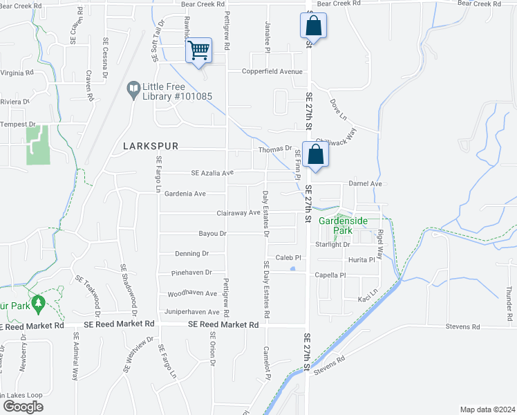 map of restaurants, bars, coffee shops, grocery stores, and more near 21140 Clairaway Avenue in Bend