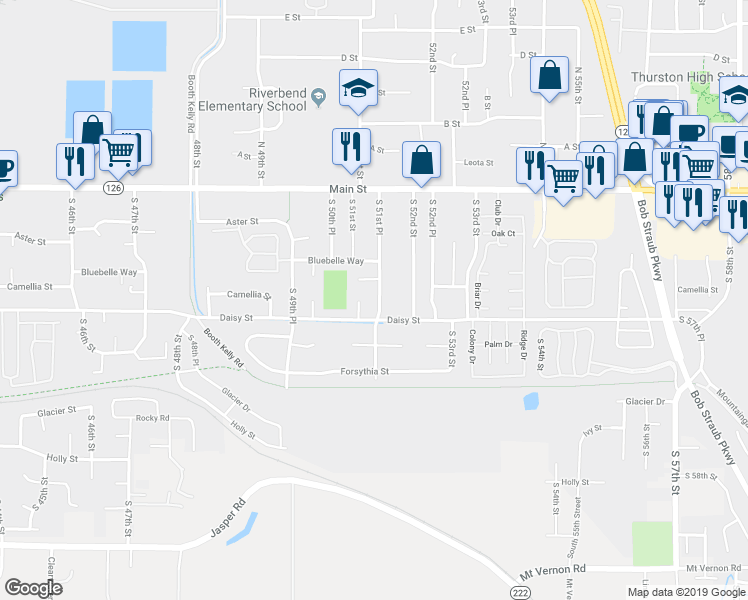 map of restaurants, bars, coffee shops, grocery stores, and more near 375 South 51st Place in Springfield