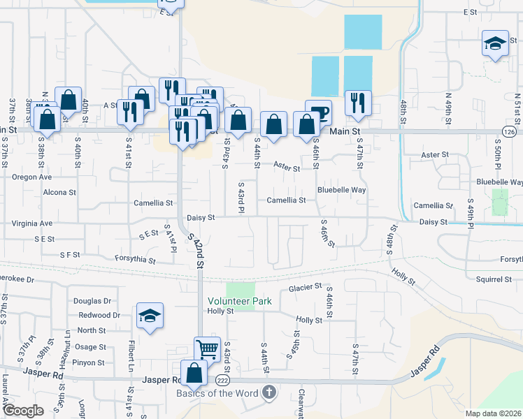 map of restaurants, bars, coffee shops, grocery stores, and more near 4422 Camellia Street in Springfield