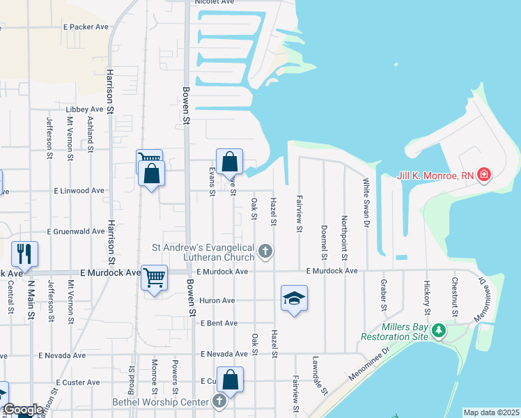 map of restaurants, bars, coffee shops, grocery stores, and more near 1036 Mallard Avenue in Oshkosh