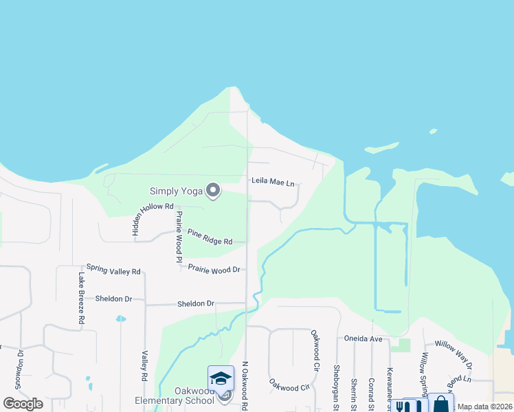 map of restaurants, bars, coffee shops, grocery stores, and more near 2785 Leila Mae Lane in Oshkosh