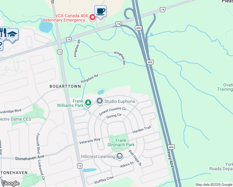 map of restaurants, bars, coffee shops, grocery stores, and more near 707 Frank Hempen Court in Newmarket