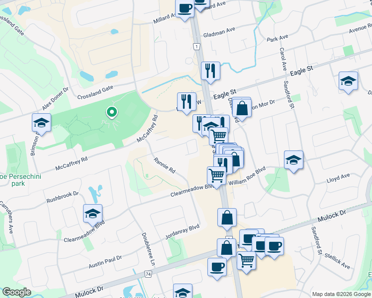 map of restaurants, bars, coffee shops, grocery stores, and more near 176 Tom Taylor Crescent in Newmarket