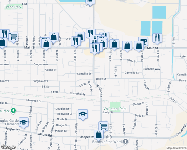 map of restaurants, bars, coffee shops, grocery stores, and more near 374 South 42nd Street in Springfield