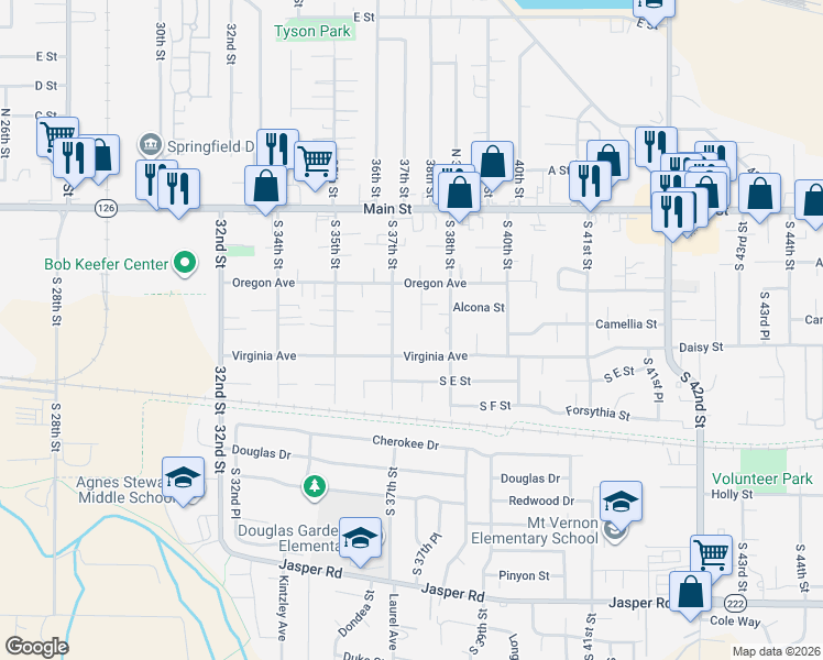 map of restaurants, bars, coffee shops, grocery stores, and more near 398 South 37th Place in Springfield