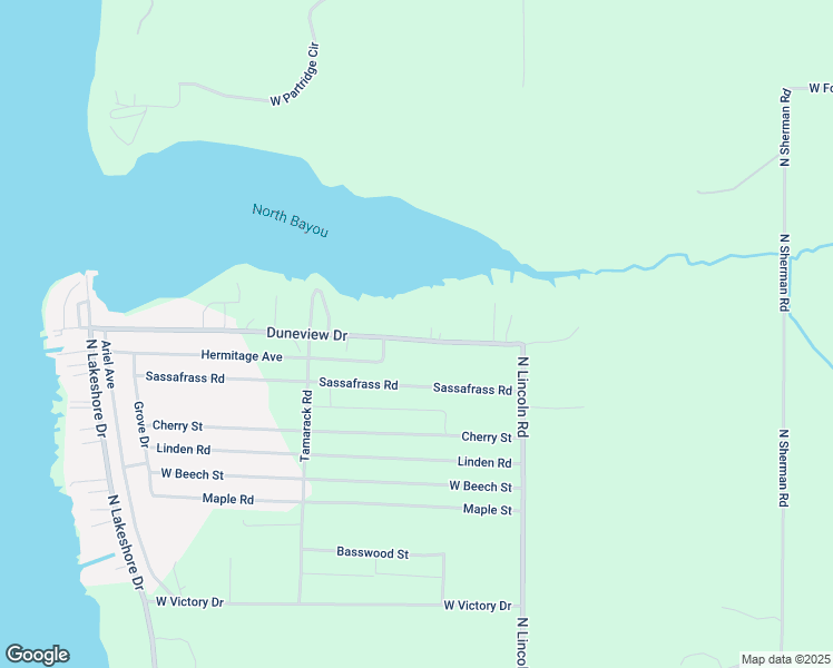 map of restaurants, bars, coffee shops, grocery stores, and more near 6616 Duneview Drive in Ludington