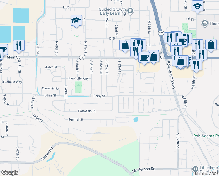 map of restaurants, bars, coffee shops, grocery stores, and more near 5281 Cynthia Court in Springfield