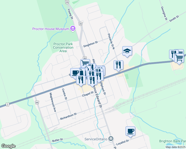 map of restaurants, bars, coffee shops, grocery stores, and more near 35 Alice Street in Brighton