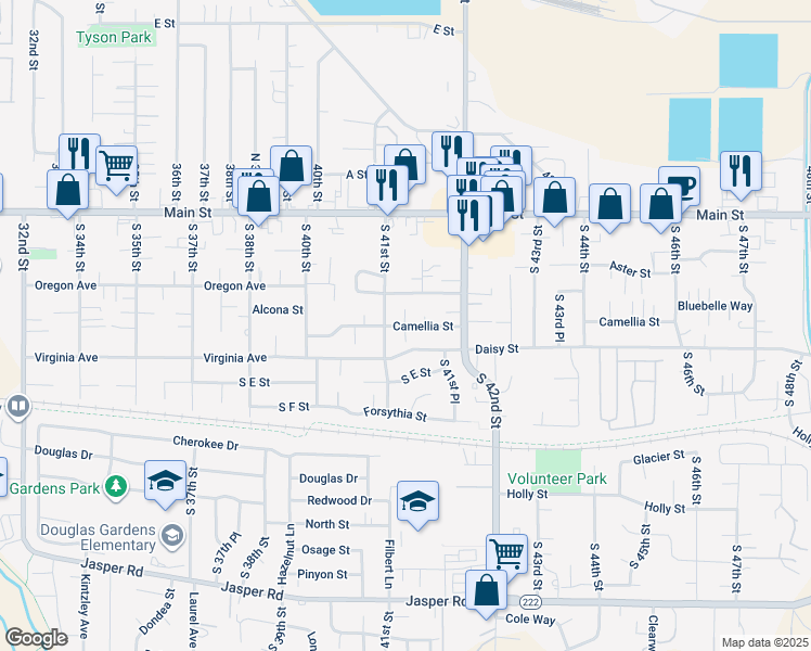 map of restaurants, bars, coffee shops, grocery stores, and more near 4126 Camellia Street in Springfield