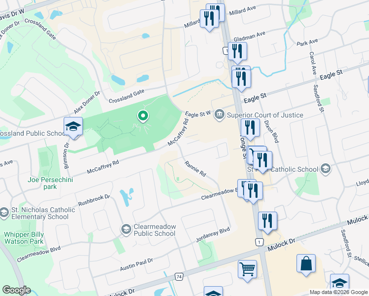 map of restaurants, bars, coffee shops, grocery stores, and more near in Newmarket