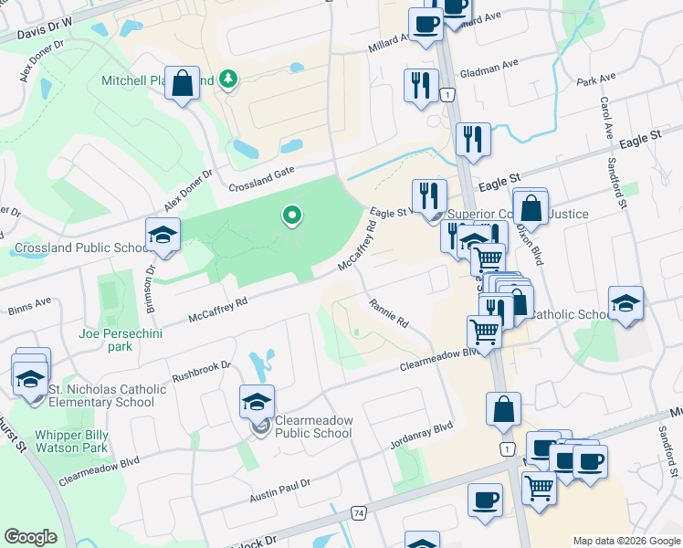 map of restaurants, bars, coffee shops, grocery stores, and more near in Newmarket