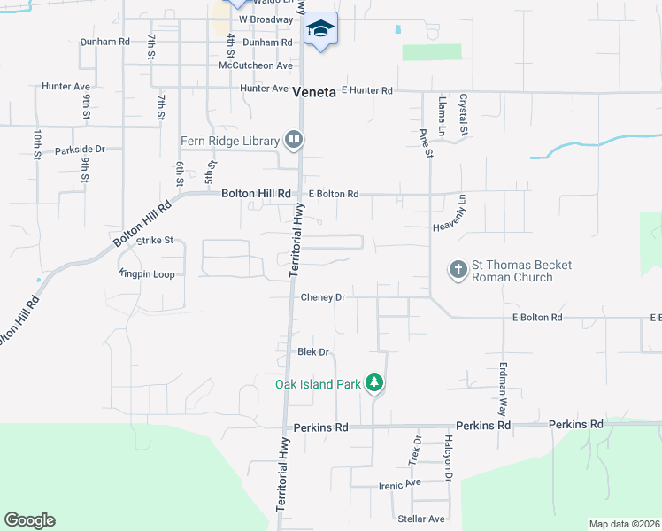 map of restaurants, bars, coffee shops, grocery stores, and more near 25109 Cottage Court in Veneta