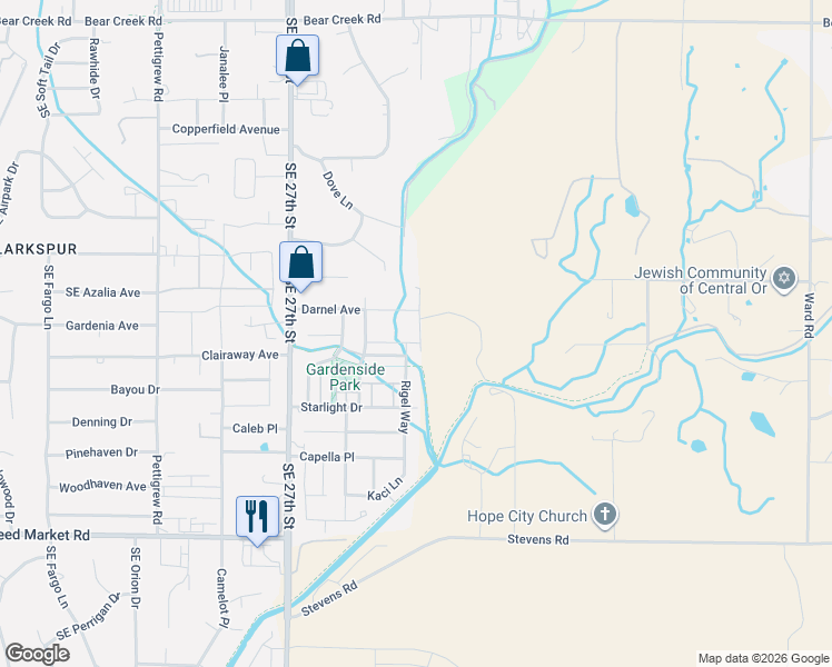 map of restaurants, bars, coffee shops, grocery stores, and more near 21289 Darnel Avenue in Bend