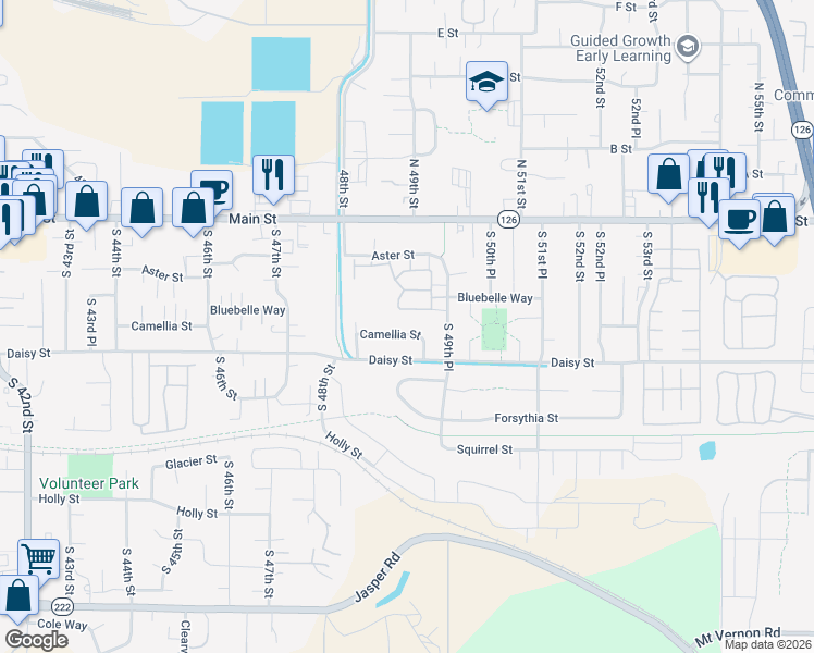 map of restaurants, bars, coffee shops, grocery stores, and more near 4842 Camellia Street in Springfield