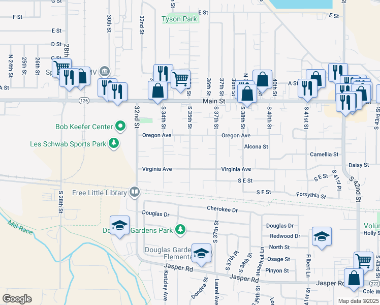 map of restaurants, bars, coffee shops, grocery stores, and more near 375 South 35th Street in Springfield