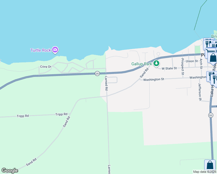 map of restaurants, bars, coffee shops, grocery stores, and more near 8587-8687 Larned Road in Port Austin