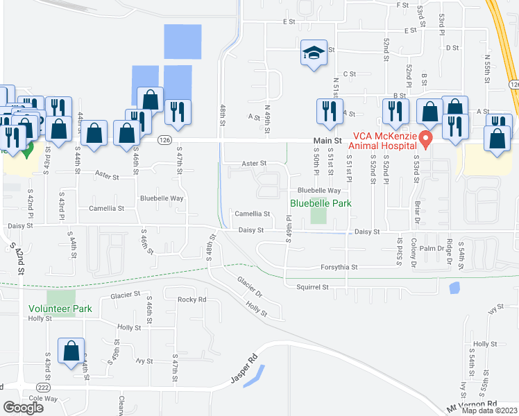 map of restaurants, bars, coffee shops, grocery stores, and more near 4842 Camellia Street in Springfield