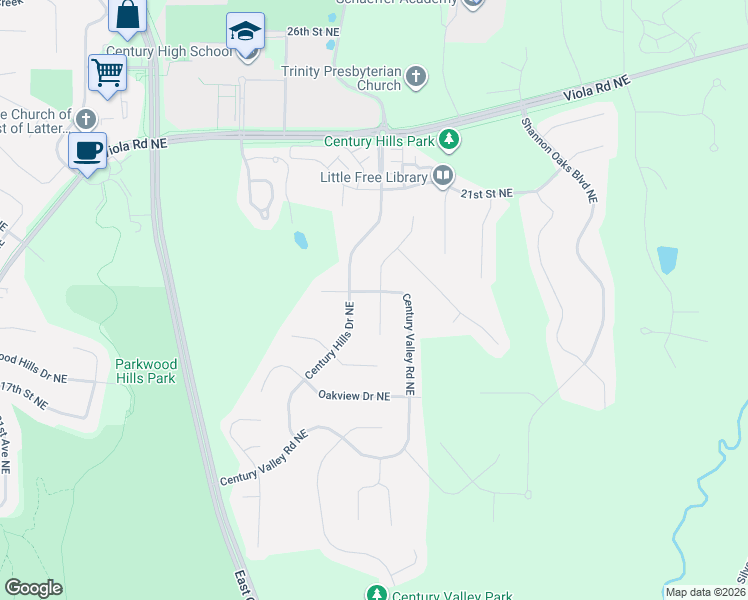 map of restaurants, bars, coffee shops, grocery stores, and more near 2928 20th Street Northeast in Rochester