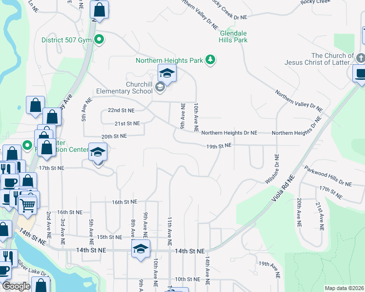 map of restaurants, bars, coffee shops, grocery stores, and more near 922 19th Street Northeast in Rochester