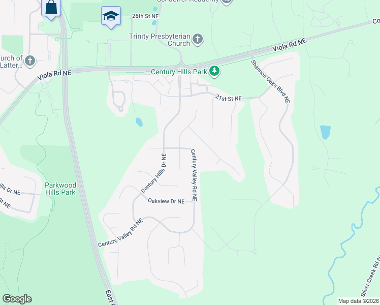 map of restaurants, bars, coffee shops, grocery stores, and more near 1968 Century Valley Road Northeast in Rochester