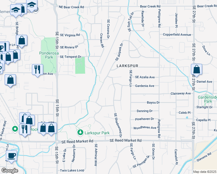 map of restaurants, bars, coffee shops, grocery stores, and more near 1922 Southeast Gardenia Court in Bend