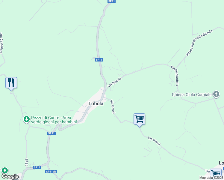 map of restaurants, bars, coffee shops, grocery stores, and more near 22 Via Bionda in Tribola