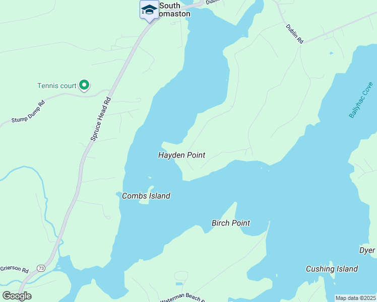 map of restaurants, bars, coffee shops, grocery stores, and more near Hayden Point Dr in South Thomaston
