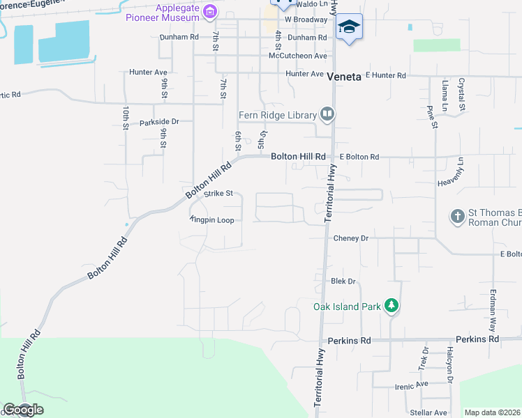 map of restaurants, bars, coffee shops, grocery stores, and more near 87860 Territorial Highway in Veneta