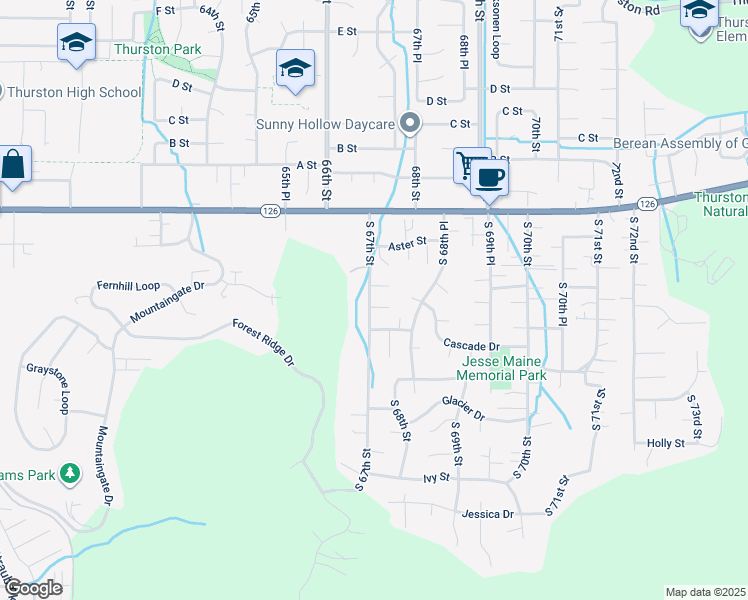 map of restaurants, bars, coffee shops, grocery stores, and more near 6708 Camellia Street in Springfield