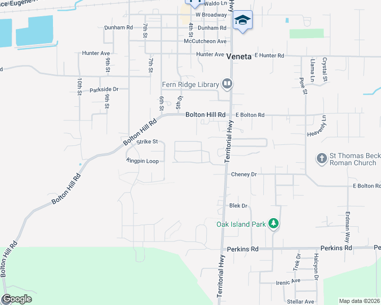 map of restaurants, bars, coffee shops, grocery stores, and more near 87860 Territorial Highway in Veneta
